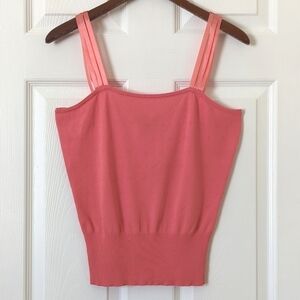 Maurice Sasson Y2K Vintage Triple Ribbon Strap Pointelle Tank Top Coral Pink M